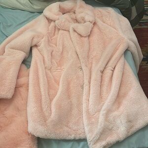 Pink Fluffy coat w/ Matching tote